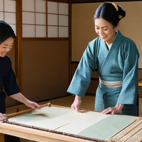 일본의 새로운 여행 트렌드 - **Cultural Immersion in a Traditional Workshop:**
    "A cozy, sun-drenched traditional Japanese cra...