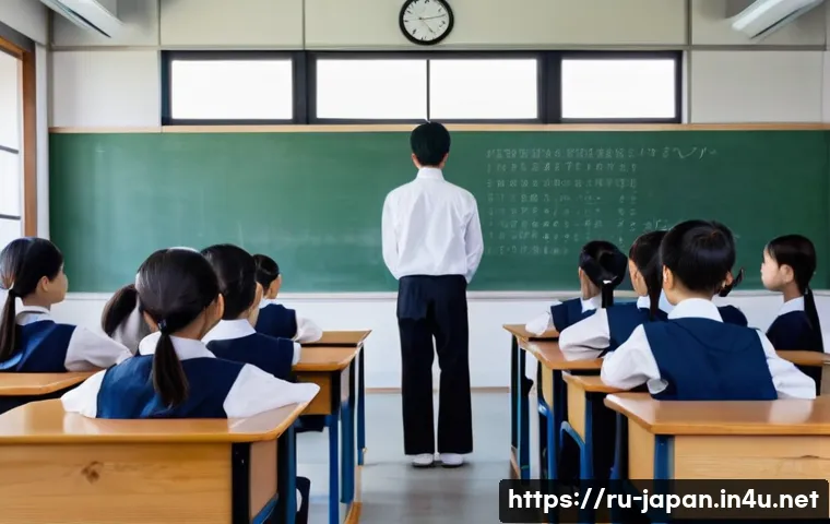 일본의 학교 생활과 교육 시스템 - A bright and orderly Japanese classroom scene early in the morning, with students in neat school uni...
