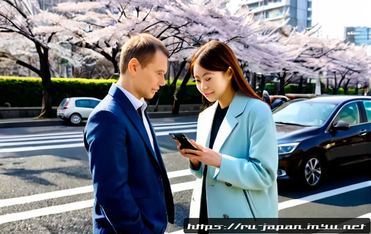 Home 17 일본 도쿄 여행 가이드 - Photorealistic Tokyo travel guide hero image for Russian travelers: elegant adult couple in casual s...